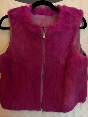 Fur/Suede reversible Zip-Front Vest in Deep Magenta